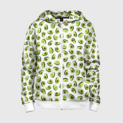 Толстовка на молнии детская Смешное авокадо на белом фоне, цвет: 3D-белый