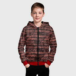 Толстовка на молнии детская Стена из кирпича терракотового цвета Лофт, цвет: 3D-красный — фото 2