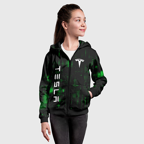 Детская толстовка на молнии Tesla Зеленые точки / 3D-Черный – фото 4