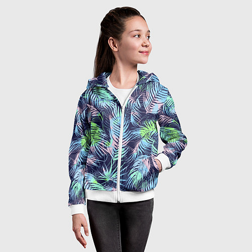 Детская толстовка на молнии Разноцветные Листья Пальм / 3D-Белый – фото 4
