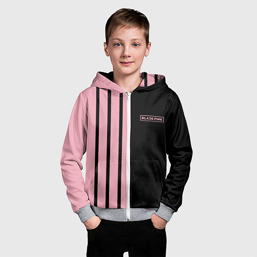 Детская толстовка на молнии BLACKPINK HALF BLACK-PINK MINI LOGO / 3D-Меланж – фото 3