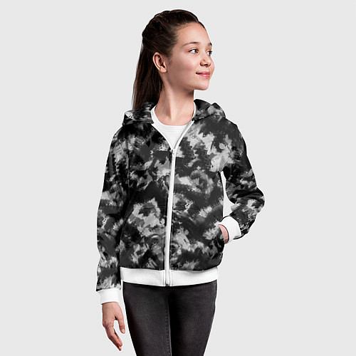 Детская толстовка на молнии Черно-белый абстрактный камуфляж / 3D-Белый – фото 4
