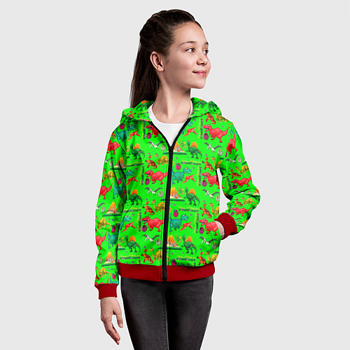 Детская толстовка на молнии TEXTURE WITH DINOSAURS / 3D-Красный – фото 4