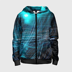 Толстовка на молнии детская Неоновые волны и линии - Голубой, цвет: 3D-черный