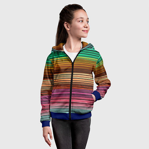 Детская толстовка на молнии Multicolored thin stripes Разноцветные полосы / 3D-Синий – фото 4