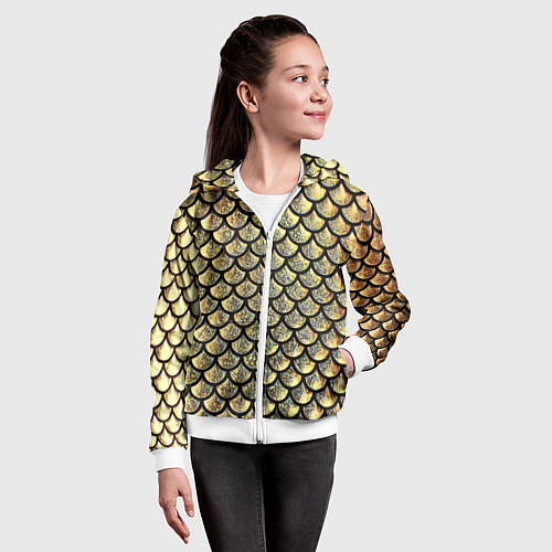 Детская толстовка на молнии Чешуя золотая / 3D-Белый – фото 4