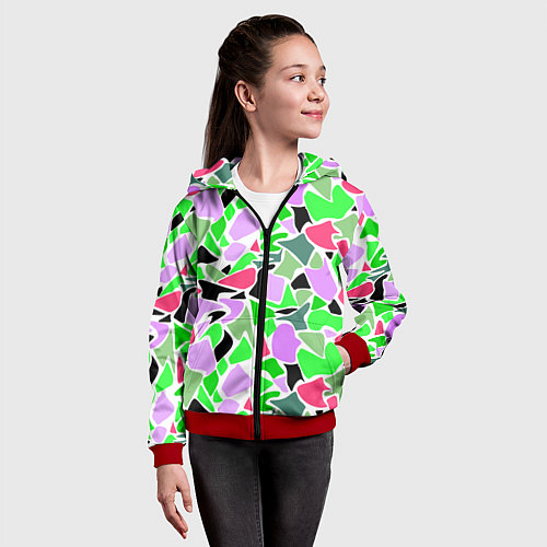 Детская толстовка на молнии Abstract pattern green pink spots / 3D-Красный – фото 4