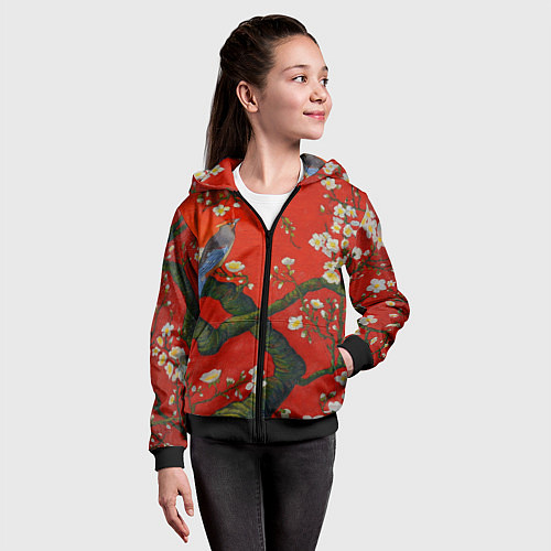 Детская толстовка на молнии Птица на ветвях сакуры / 3D-Черный – фото 4
