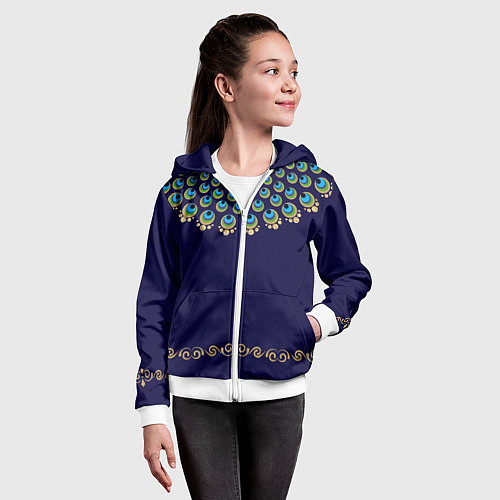 Детская толстовка на молнии Павлиньи перья с вензелями / 3D-Белый – фото 4