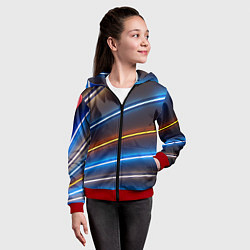 Толстовка на молнии детская Неоновые фонари на линиях - Голубой и оранжевый, цвет: 3D-красный — фото 2