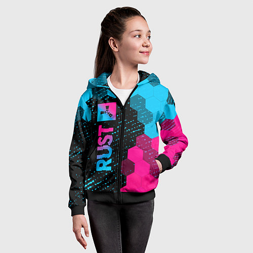 Детская толстовка на молнии Rust Neon Gradient / 3D-Черный – фото 4