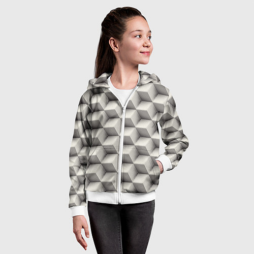 Детская толстовка на молнии 3D Куб Оптическая иллюзия 3D Cube / 3D-Белый – фото 4