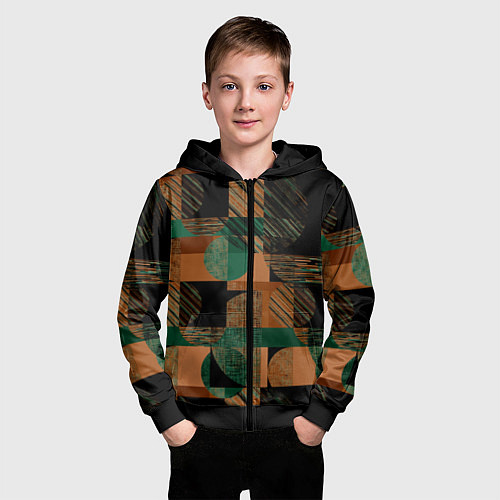 Детская толстовка на молнии Текстурированный абстрактный, геометрический принт / 3D-Черный – фото 3