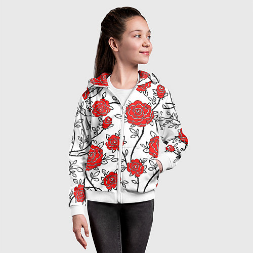 Детская толстовка на молнии BEAUTIFUL RED ROSES / 3D-Белый – фото 4