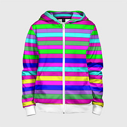 Толстовка на молнии детская Multicolored neon bright stripes, цвет: 3D-белый