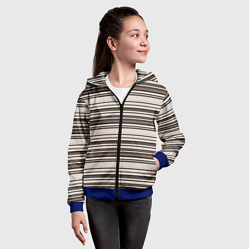 Детская толстовка на молнии Горизонтальные коричневые бежевые черные полосы / 3D-Синий – фото 4