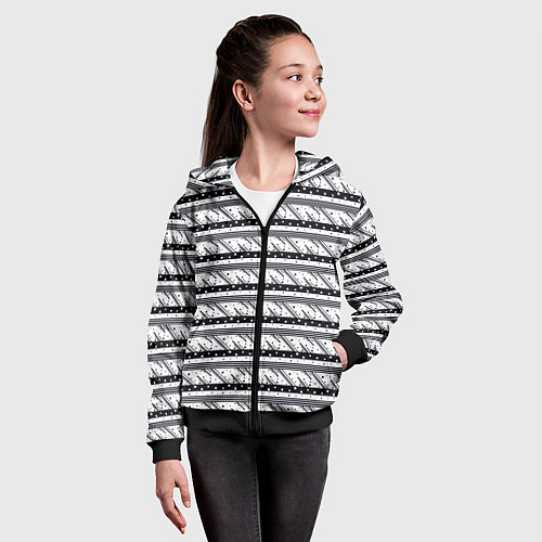 Детская толстовка на молнии Черные и белые полосы и звезды / 3D-Черный – фото 4