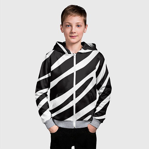 Детская толстовка на молнии Анималистичный рисунок зебра / 3D-Меланж – фото 3