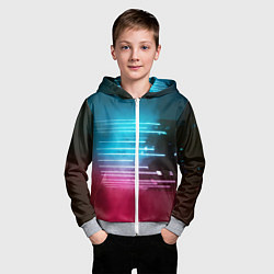Толстовка на молнии детская Неоновые лучи из парящего здания - Голубой, цвет: 3D-меланж — фото 2