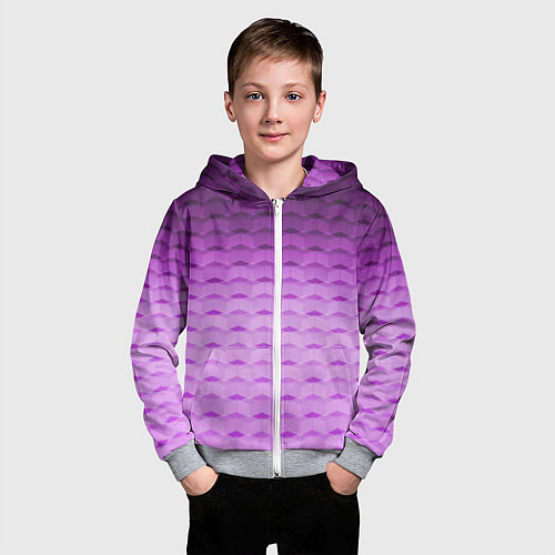 Детская толстовка на молнии Фиолетово-розовый геометрический узор Градиент / 3D-Меланж – фото 3