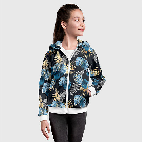 Детская толстовка на молнии Свет неоновых листьев / 3D-Белый – фото 4
