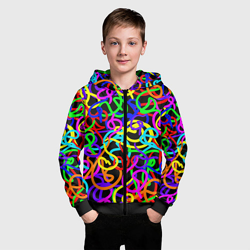 Детская толстовка на молнии Неоновый беспорядок / 3D-Черный – фото 3