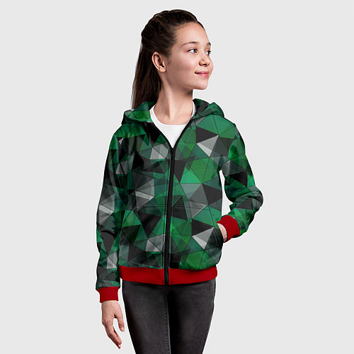 Детская толстовка на молнии Зеленый, серый и черный геометрический / 3D-Красный – фото 4