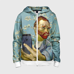 Толстовка на молнии детская Ван Гог Селфи - Арт Портрет, цвет: 3D-белый