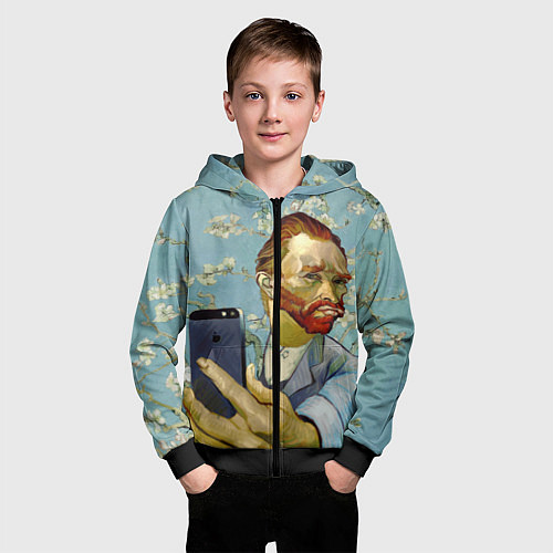 Детская толстовка на молнии Ван Гог Селфи - Арт Портрет / 3D-Черный – фото 3