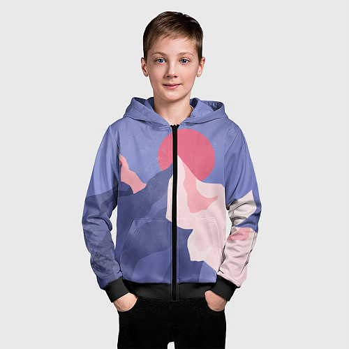 Детская толстовка на молнии Пейзаж гор и леса в стиле ретро / 3D-Черный – фото 3