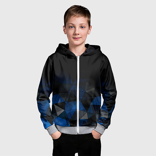 Детская толстовка на молнии Черно-синий геометрический / 3D-Меланж – фото 3