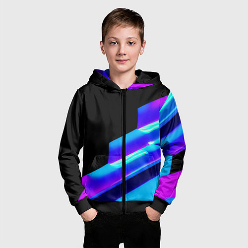 Детская толстовка на молнии Яркие неоновые линии / 3D-Черный – фото 3