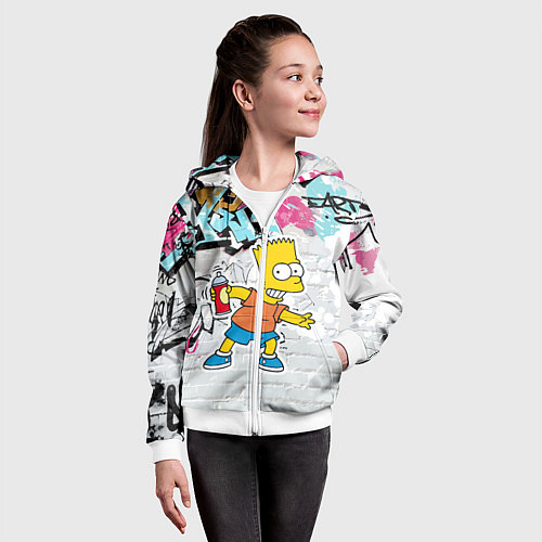 Детская толстовка на молнии Барт Симпсон на фоне стены с граффити / 3D-Белый – фото 4
