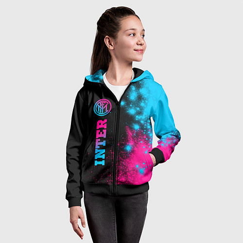 Детская толстовка на молнии Inter - neon gradient: по-вертикали / 3D-Черный – фото 4