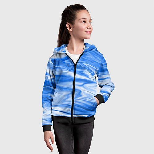 Детская толстовка на молнии Бело синий абстрактный фон Волны / 3D-Черный – фото 4
