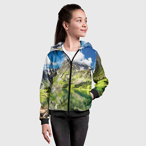 Детская толстовка на молнии Живописное горное озеро / 3D-Черный – фото 4