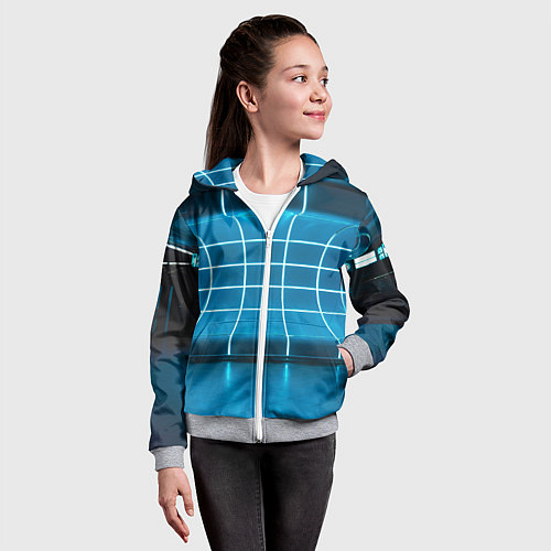 Детская толстовка на молнии Абстрактная панель неоновых голубых фонарей / 3D-Меланж – фото 4
