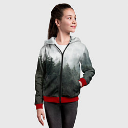 Толстовка на молнии детская Туманный хвойный лес, цвет: 3D-красный — фото 2