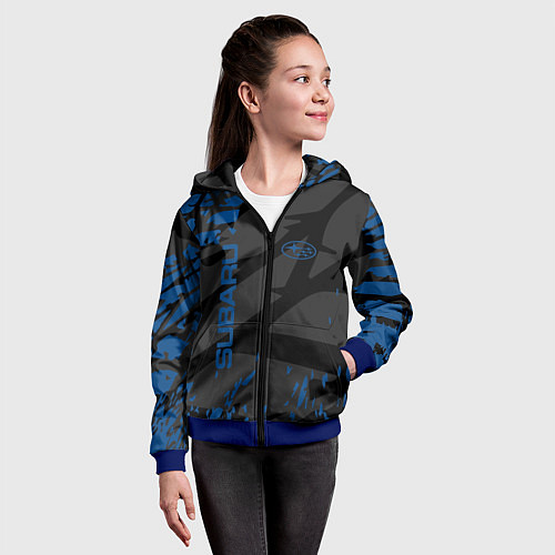 Детская толстовка на молнии Subaru - следы шин / 3D-Синий – фото 4
