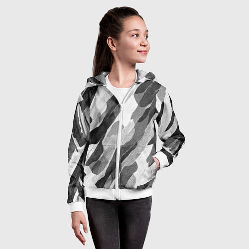 Детская толстовка на молнии Зимник - камуфляж зимний косой / 3D-Белый – фото 4