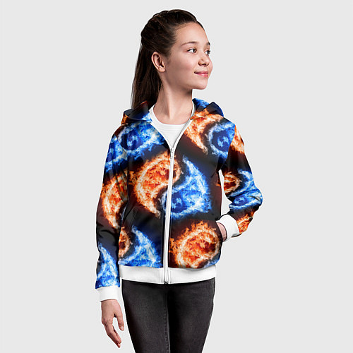 Детская толстовка на молнии Инь - янь, огонь - вода, паттерн / 3D-Белый – фото 4