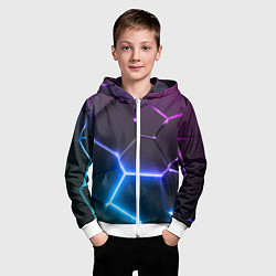 Толстовка на молнии детская Фиолетовый градиент - неоновые геометрические плит, цвет: 3D-белый — фото 2