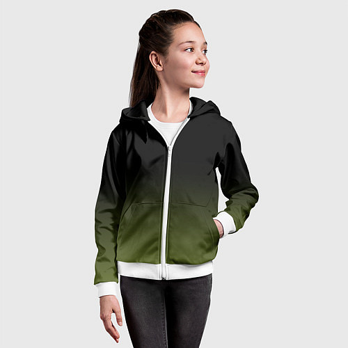 Детская толстовка на молнии Черный и хвойный зеленый градиент / 3D-Белый – фото 4