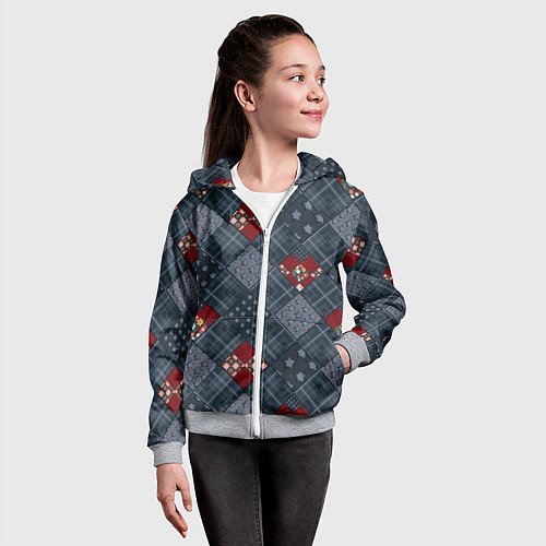 Детская толстовка на молнии Red and blue denim patchwork / 3D-Меланж – фото 4