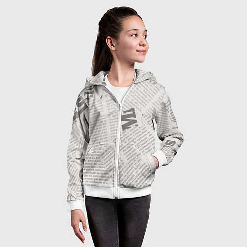 Детская толстовка на молнии Белая газета / 3D-Белый – фото 4