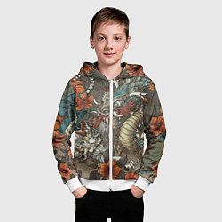 Толстовка на молнии детская Тигр и дракон мифические, цвет: 3D-белый — фото 2