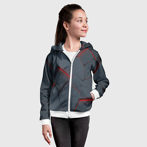 Детская толстовка на молнии Геометрический узор треснутого асфальта / 3D-Белый – фото 4