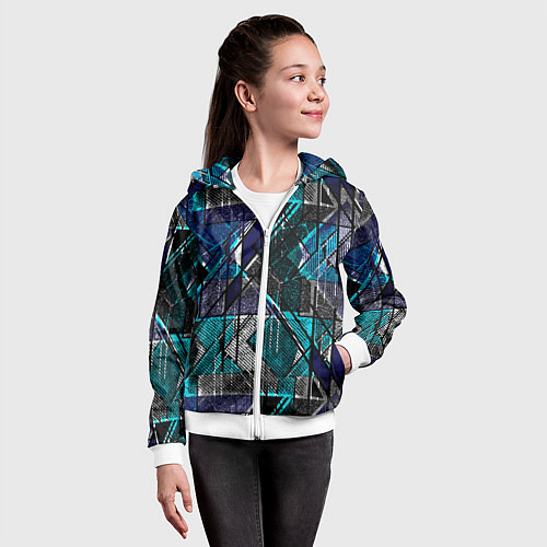 Детская толстовка на молнии Сине - черная гранжевая абстракция / 3D-Белый – фото 4