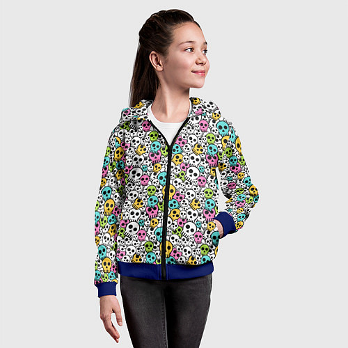 Детская толстовка на молнии Череп разноцветный / 3D-Синий – фото 4