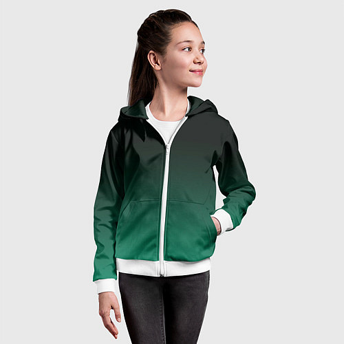 Детская толстовка на молнии Черный и бирюзово - зеленый, текстурированный под / 3D-Белый – фото 4